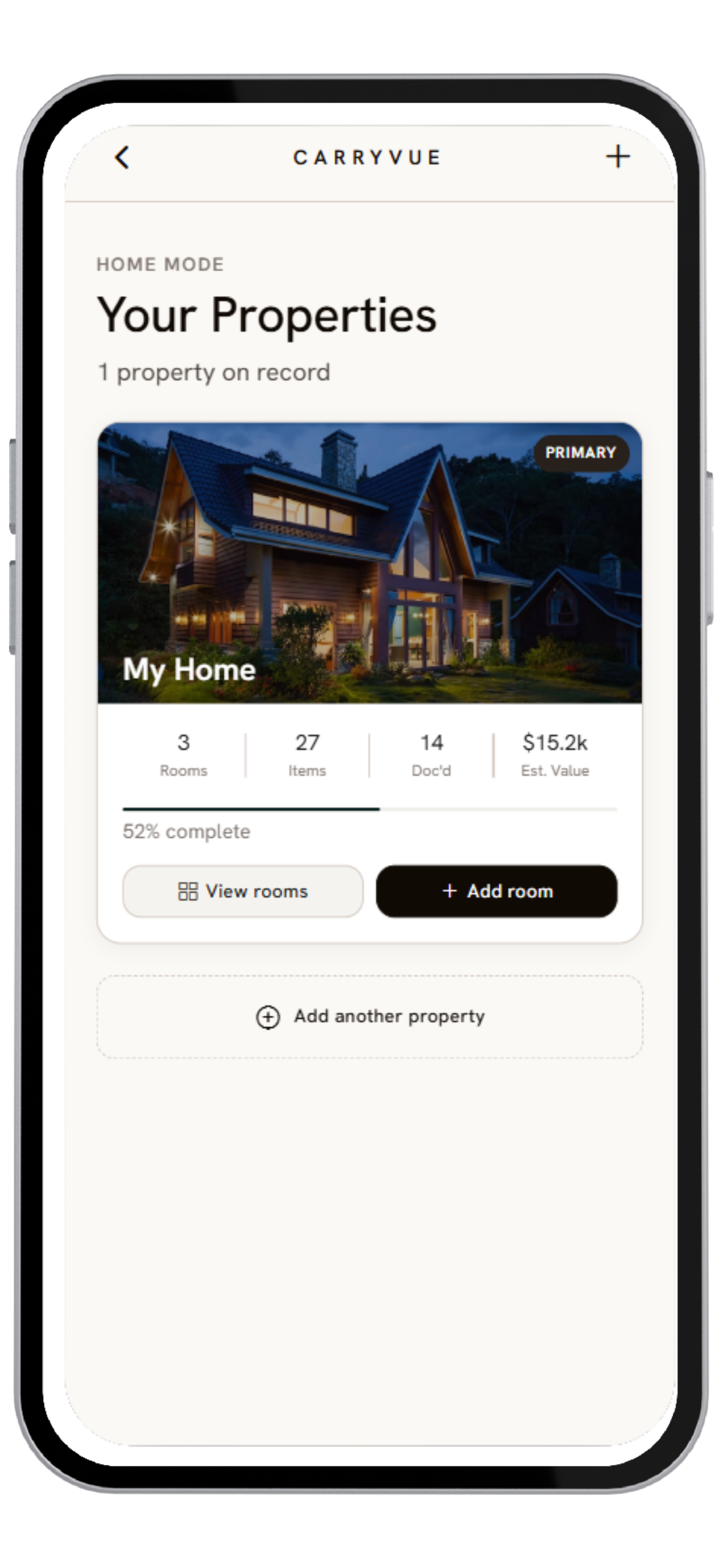 CarryVue properties screen